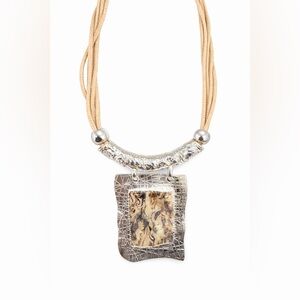 Boho Statement Necklace Silver Pendant Cord Multi Strand Adjustable